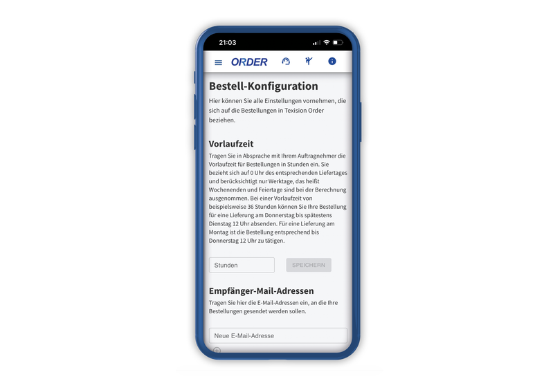 TEXISION ORDER App auf dem Smartphone