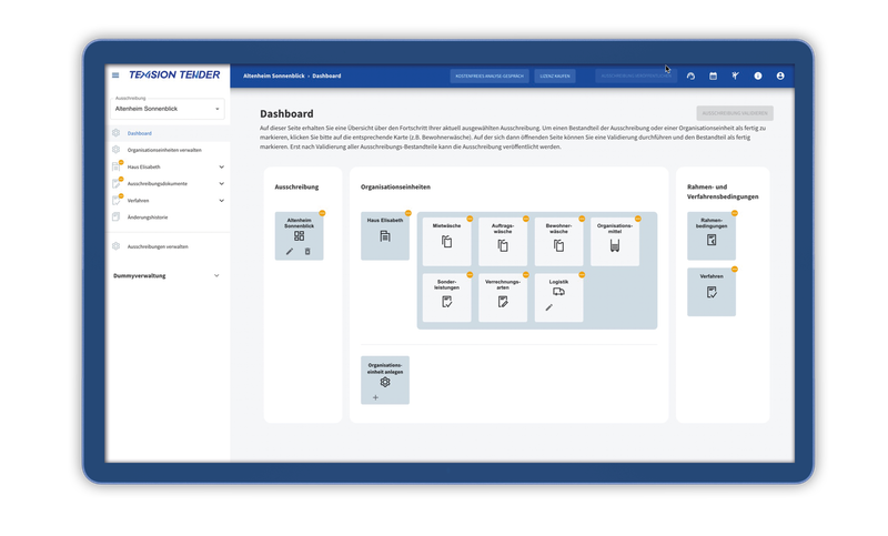 TEXISION TENDER Dashboard – Ausschreibung digital erstellen